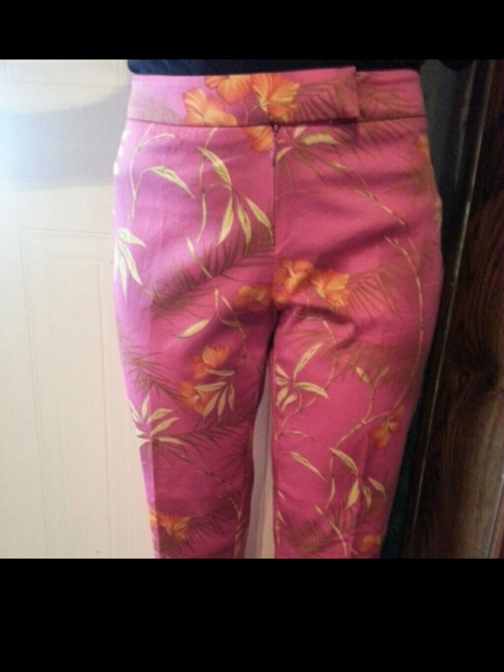 Cache Pink Floral Cropped Pants with Yellow Accent